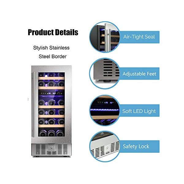 Antarctic-Star-15-Wine-Cooler-Beverage-Refrigerator-Beer-Mini-Fridge-28-Bottles-Dual-Zone-Built-in-Freestanding-Stainless-Steel-Double-Layer-Tempered-Digital-Temperature-Memory-Function-Glass-Door