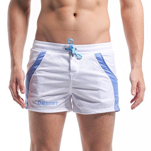 DESMIIT Men's Mesh Short with Pocket White US Small Asia L Waist:30-32"