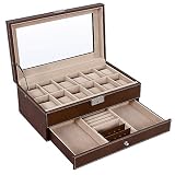 SONGMICS Watch Box Jewelry Organizer Brown Case with 12 Pillows Lockable UJWB012Z