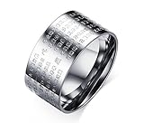 10mm Wide Stainless Steel Chinese Heart Sutra Engraved Buddhist Ring Bands for Men