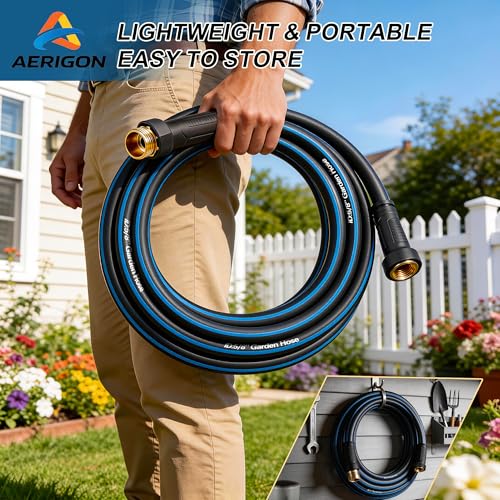 Heavy Duty Rubber Garden Hose 5/8" x 100FT, Non-Expandable Kink-Free Water Hose with Leak-Proof 3/4" Fittings for Yard Lawn and Car Wash