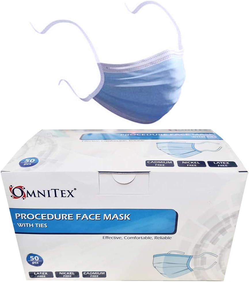Omnitex Type IIR Tie Back Surgical Face Mask, Premium Tie-On 3ply EN14683 Medical Grade 2R & Splash Resistant, British Brand
