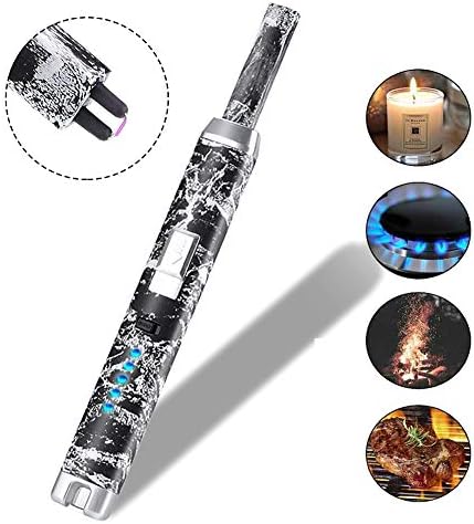 Candle Lighter, USB Rechargeable Electric Arc Lighter with LED Battery Display and Double Safety Switch, Flameless and Windproof Plasma Lighter Long Lighters for Gas Stove, BBQ, Camping, Cigarette