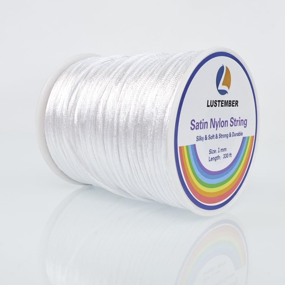 Photo 1 of 330 Feet Satin Nylon String, 1 mm Silky Smooth Durable Nylon Cord for Jewelry Making, Bracelets, Beading, Necklaces, Macrame, Kumihimo, Rattail, and Chinese Knot Craft