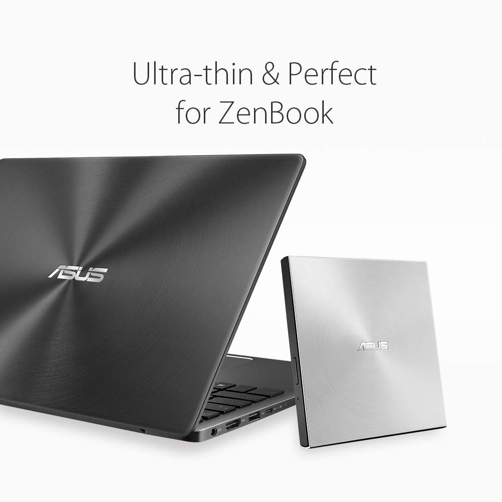 ASUS ZenDrive Silver 13mm External 8X DVD/ Burner Drive +/-RW with M-Disc Support, Compatible with both Mac & Windows and Nero BackItUp for Android devices (USB 2.0 & Type-C cables included)
