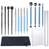 Caydo 15 Pieces Carving Modeling Tool Set Including Ball Stylus Clay Sculpting Tools, Dual-Ended Design Pottery Tools, Ball Rod Stylus Modeling Tools and a Carrying Pouch for Sculpture Pottery