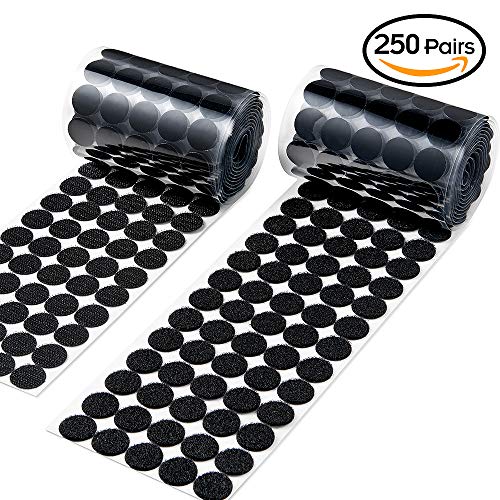 Heze 20mm Diameter Sticky Back Coins Hook & Loop Self Adhesive Dots Tapes (Black, 500pcs)
