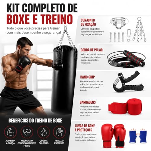 Gavzrt Saco de Boxe Pendurar para Adultos Kit Completo, Saco de Pancada com Luva de Boxe, Corda de Suspensão e Fortalecedor de Garra, Equipamento Profissional para Treino de Boxe