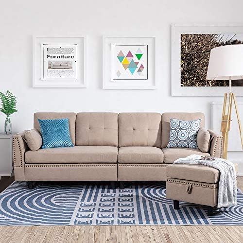 JY QAQA Convertible Sectional Sofa Couch with Reversible Chaise, LShaped Couch 4seat Sofas