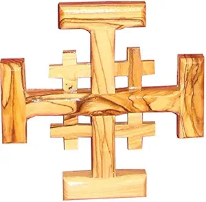 Zuluf Small Jerusalem Hand Carved Olive Wood Cross from Holy Land | Bethlehem Blessings Crusaders Medieval Wall Decorative Cross | Comes with Holy Land Certificate from Israel | 10cm 3.9
