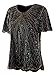 VIJIV Women's 1920s Vintage Beaded Tops Art Deco Scalloped Hem Embellished Sparkly Dressy Sequins Shirt Blouse Tunic Party Black Gold