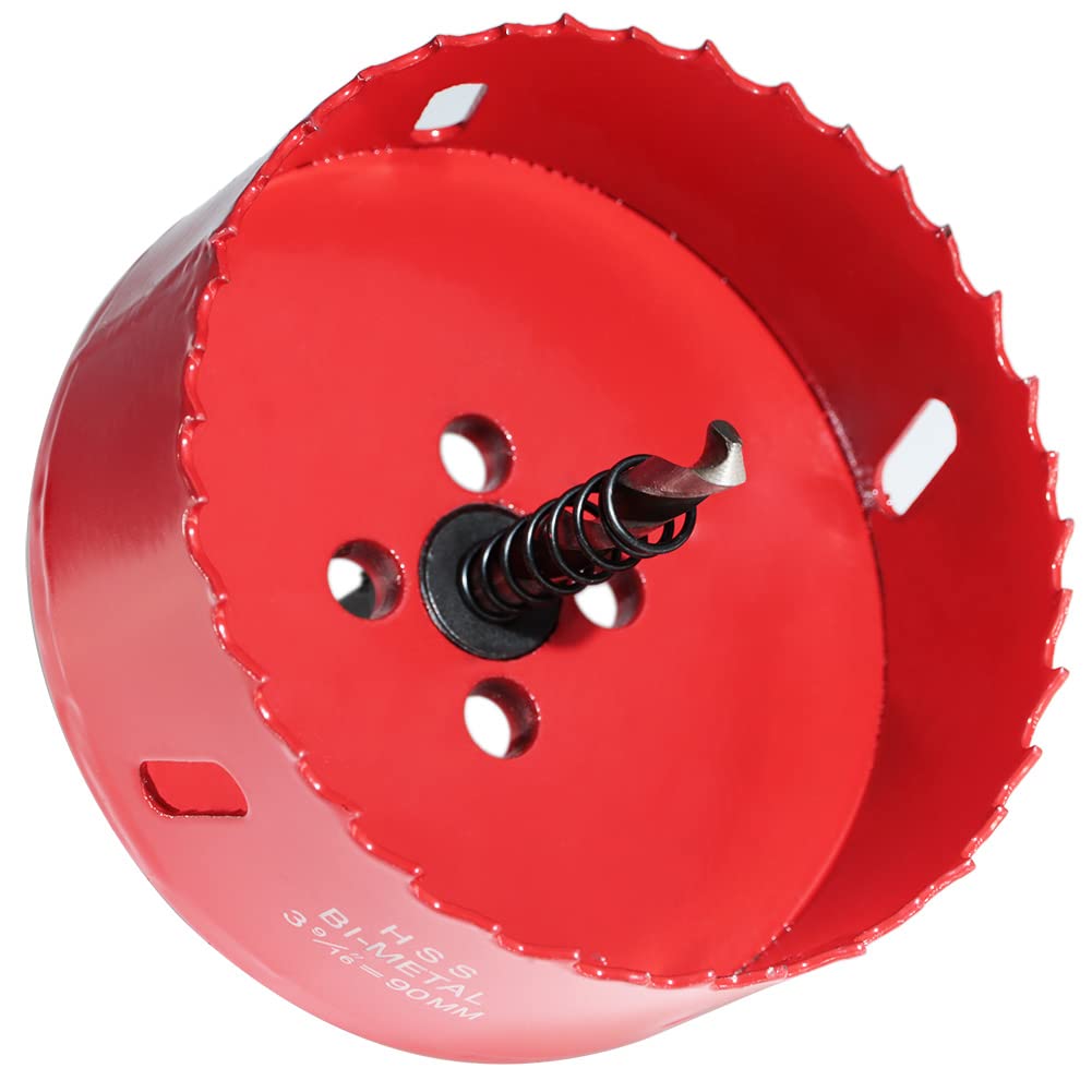 GARHWAL Bi-Metal Hole Saw 90 mm with Arbor and Pilot Bit - Smooth Fast Cutting for Wood, Plywood, Plastic, Drywall, Thin Metal Sheets, and More | Ideal for Ceiling Light Installation and DIY Projects