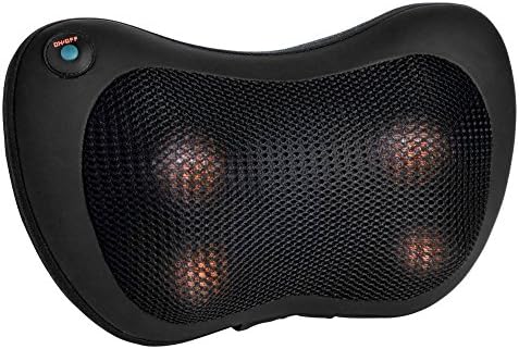 Muchoo Shiatsu Pillow Massager Neck Back Massage with Heat, Deep Tissue Kneading for Full Body Muscle Pain Relief, Portable Relaxation in Car Home and Office - Black