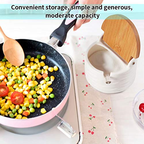 77L Sugar Bowl with Lid and Spoon, 8.52 FL OZ (250 ML) Ceramic Sugar Bowl for Home and Kitchen, White Sugar Dispenser Serving for Sugar, Salt, Spice and More