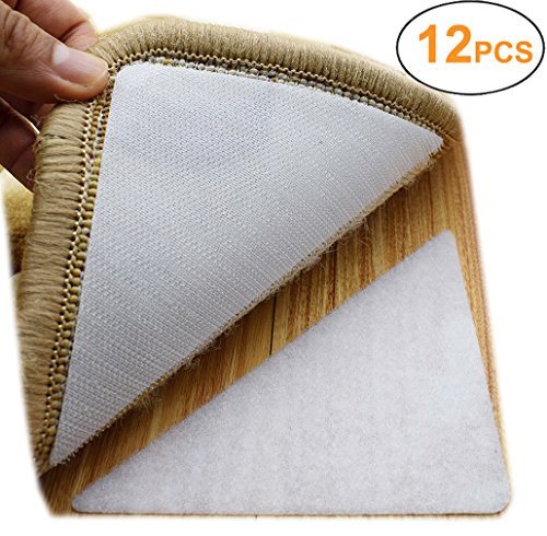 Yorwe Rug Anchors, Double Sided Adhesive Hook and Loop Buckle Nylon Button Staircase Floor Carpet Non-Slip Mat Anti-Skid Stickers Triangle (12PCS, White) - Thumbnail 6