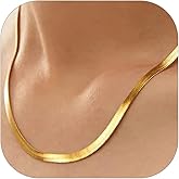 FOCALOOK 14K Gold Plated Necklaces for Women, Fashion Herringbone Choker Necklace Stainless Steel Flat Snake Chain 3/5MM(W) 12.5"/15"/18"+3.5"(L)