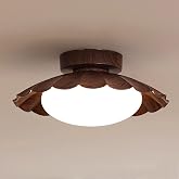MIXL MCM Style Semi Flush Mount Ceiling Light for Kitchen Entryway | Modern Farmhouse,3 Color Temperature,14 In,Milk Glass Globe Lampshade,Walnut Wood Grain Metal,for Lanudry Room Closet