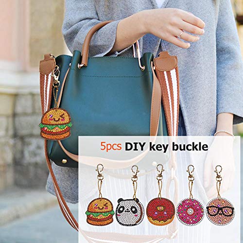 5D Diamond Painting Keychain Donuts Tree Elk Key Ring Full Drill Mosaic Making Diamond Painting Pendant for Art Craft Key Ring Phone Charm Bag Decor(5 Pack)