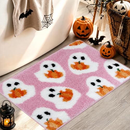 MEHOFOND Halloween Pink Ghost Pumpkin Non-Slip Bathroom Rug… at Amazon