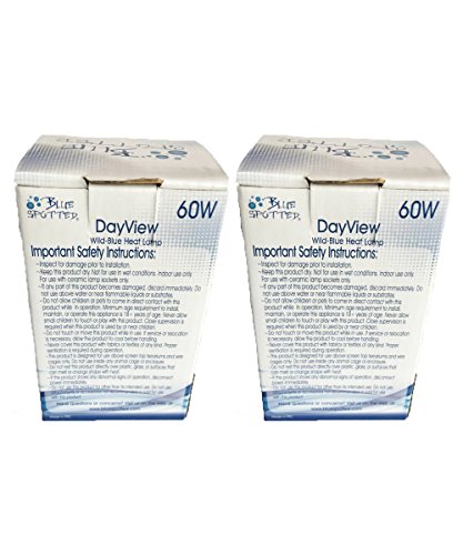 Blue Spotted 2 Pack DayView Wild-Blue 60 Watt Heat Lamp (Bulb) for Viewing and Heating of Your Terrarium Pet Reptiles and Amphibians!