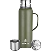 Insulated Vacuum Thermo Bottle 750ml/25.4oz with Cup Stainless Steel Coffee Bottles for Hot and Cold Drink Water Flask.(Green, with Handle, 750ml)