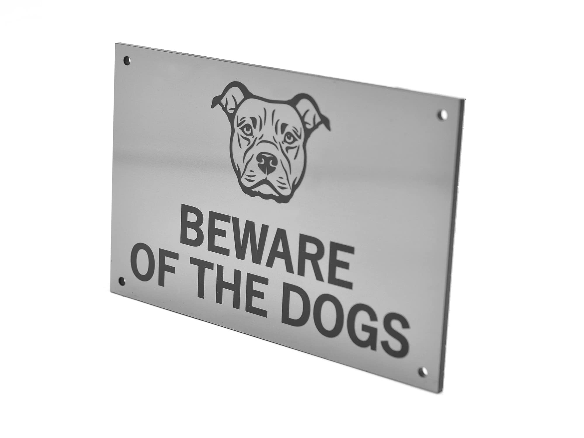 Beware of the Dogs Sign (Staffordshire Bull Terrier) - Easy to See Warning, Indoor/Outdoor Notice, Deterrent Sign (Silver)