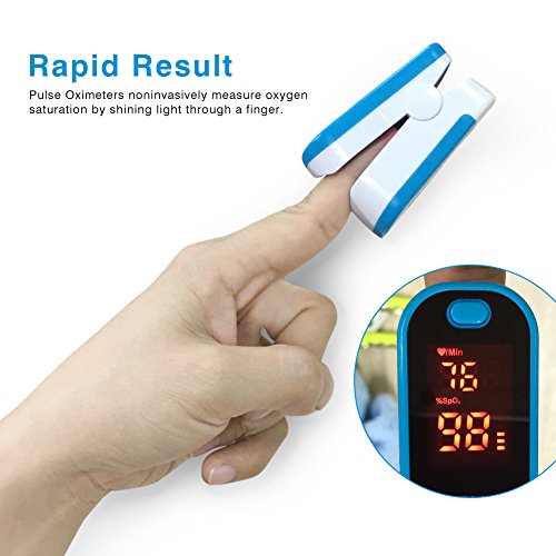 OOCOME Fingertip Pulse Oximeter LED Display Digital Portable Blood Oxygen with lanyard Blue