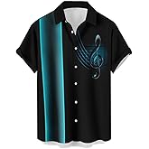 Ecosunny Music Shirts for Men Hawaiian Bowling Printed Short Sleeve Casual Button Down Shirts