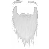 nigsouy White Santa Beard and Facial Hair Costume Set - Realistic Fluffy Fake Beard with Eyebrows for Christmas, Theater,Photo Prop and Cosplay Costume Accessory