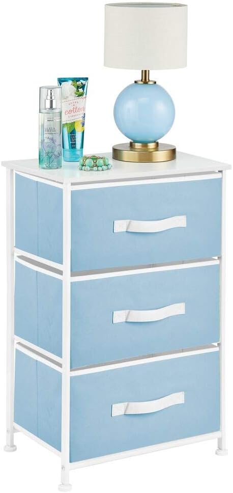 mDesign Vertical Dresser Storage Tower - Sturdy Steel Frame, Wood Top, Easy Pull Fabric Bins - Organizer Unit for Bedroom, Hallway, Entryway, Closets - Textured Print, 3 Drawers - Light Pink/Rose Gold: Home & Kitchen