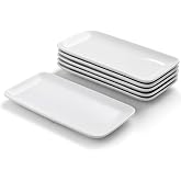 WishDeco Small Rectangle Plates Set of 6, White Sushi Plates 9 inch | Ceramic Serving Plate, Appetizer Plate, Small Serving Platters for Dessert, Party, Food, Microwave and Dishwasher Safe