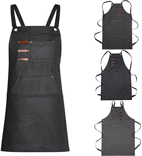 Adjustable Unisex Tool Apron Up to XXL Upgraded for Heavy Duty Waxed Canvas Work, Colorist, Artisan, Bartender, Gardening - Multiple Pockets, Cross-Back Straps, etc. (gray)