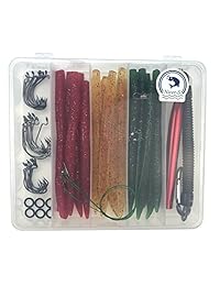Señuelos de Pesca Kit (108 piezas)   24 x mejor calidad Wacky gusanos (5.52"), Wacky Rig herramienta y juntas tóricas, 3 tamaños ganchos de pesca, pesca de acero inoxidable leader artificial suave juego de anzuelo de plástico