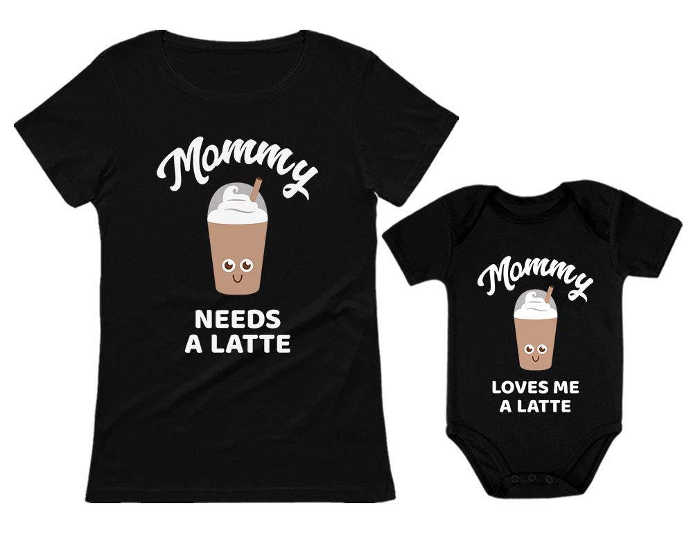 Photo 1 of Tstars Mommy Needs a Latte Mom and Infant Matching Shirts - Funny Coffee Gift - Mother's Day Mother Baby Outfit Women's Black X-Large/Baby Black 6M (3-6M)