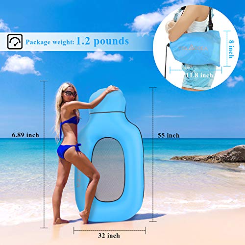 Tolaccea Pool Hängematte mit Mesh Aufblasbare Wasserhängematte luftmatratzen Liege Wasser Bett Floating Lounge Stuhl Schwimmbad Aufblasbarer Spielzeug Blau