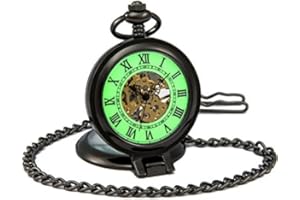 SEWOR Mens Luminous Dial Hand Wind Mechanical Pocket Watch with Brand Leather Gift Box (Stand Up Black)