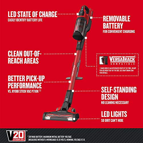 CRAFTSMAN V20 Cordless Stick Vacuum Kit, Removable Battery Included