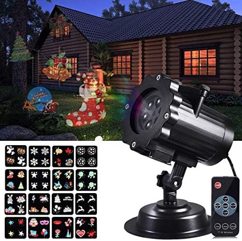 Christmas LED Projector Light with 16 Patterns, Rotating LED Snowfall Projection Lamp with Remote Control, Waterproof Outdoor Dynamic Lights Decoration for Xmas Halloween Holiday Party