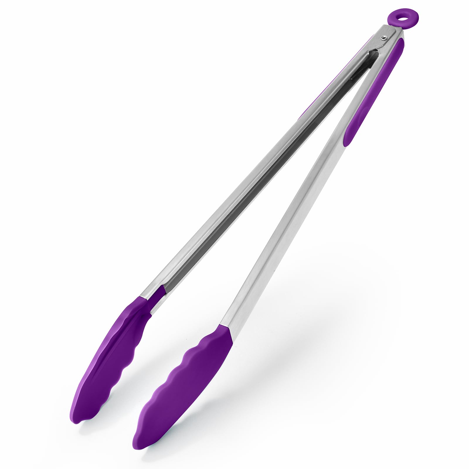 250℃ Heat Resistant Kitchen Tongs: U-Taste 40cm Silicone Cooking Tong with Firm Sealed Non Stick Silicone Tips & Silicone Coated 18/8 Stainless Steel Handle & Smooth Locking for Serving (Purple)
