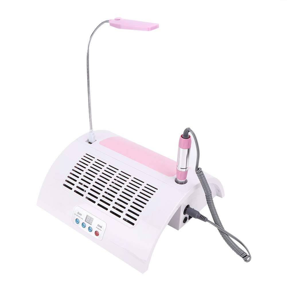4 in 1 Manicure Machine, 60W Professional Nail Drill Pen Nail Dust Collector Manicure Light Hand Rest Pillow Multi-Functional Nail Art Equipment(UK)