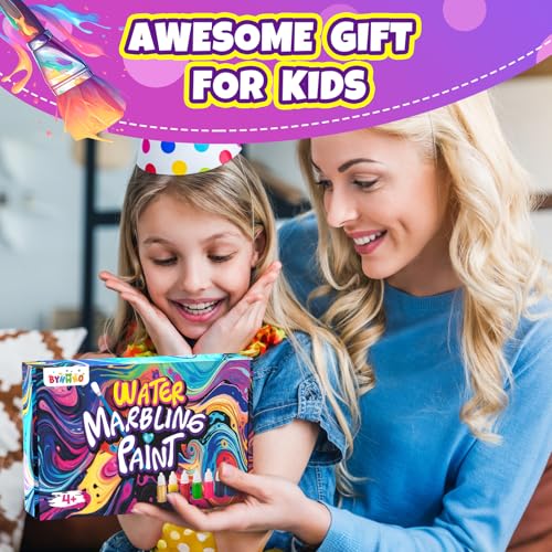 BYHANO Water Marble Painting Kit for Kids 4-12 Years - Create Magical Artworks with 7 Vibrant Colors, Creative DIY Kit, Ideal Birthday Gift for Boys & Girls 4-12 Years Old