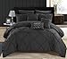 Chic Home 10 Piece Hannah Pinch Pleated, Ruffled and Pleated Complete King Bed in a Bag Comforter Set Black with Sheet Set