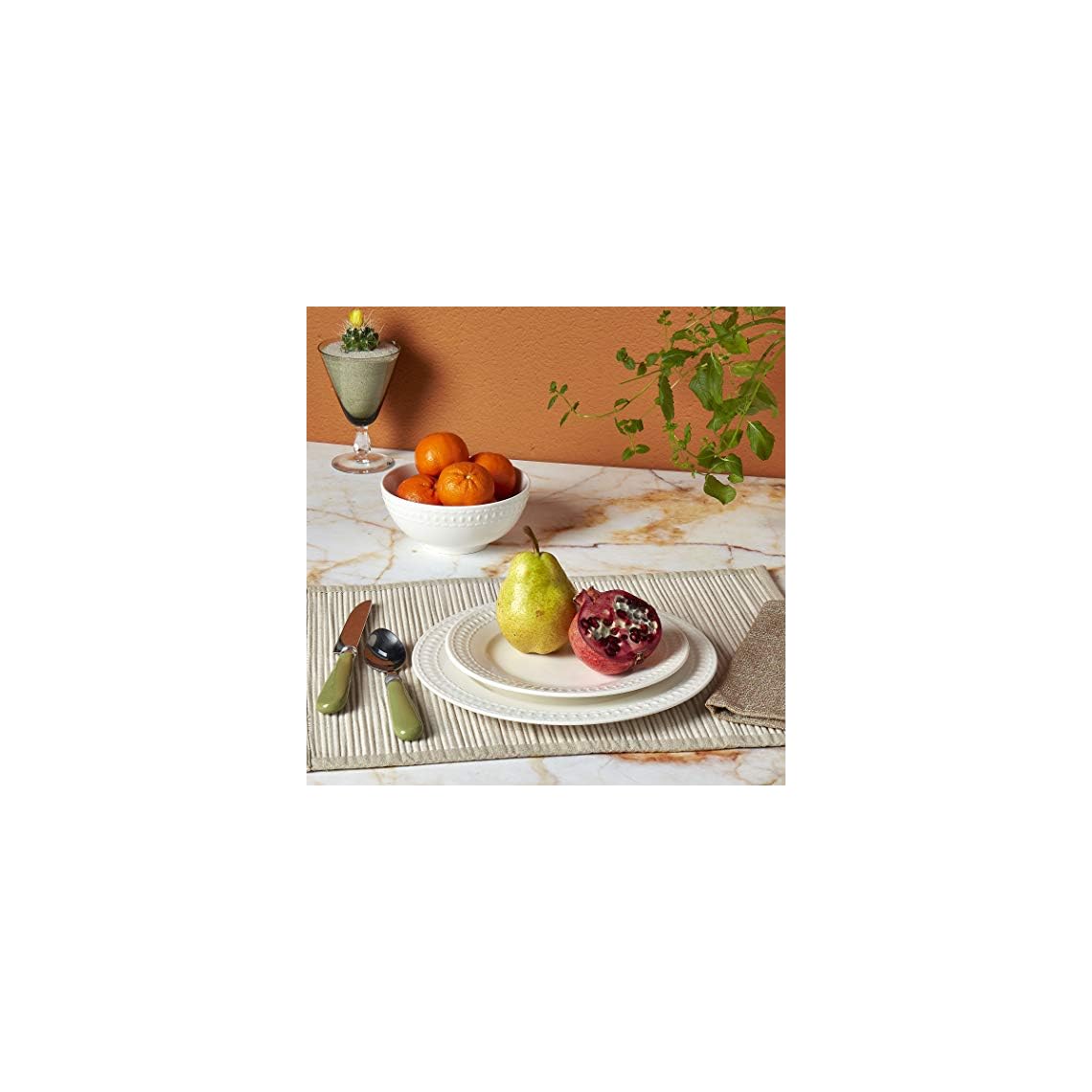 Tabletops Gallery Embossed Bone White Porcelain Round Dinnerware