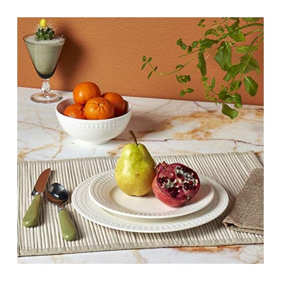 Tabletops Gallery Embossed Bone White Porcelain Round Dinnerware