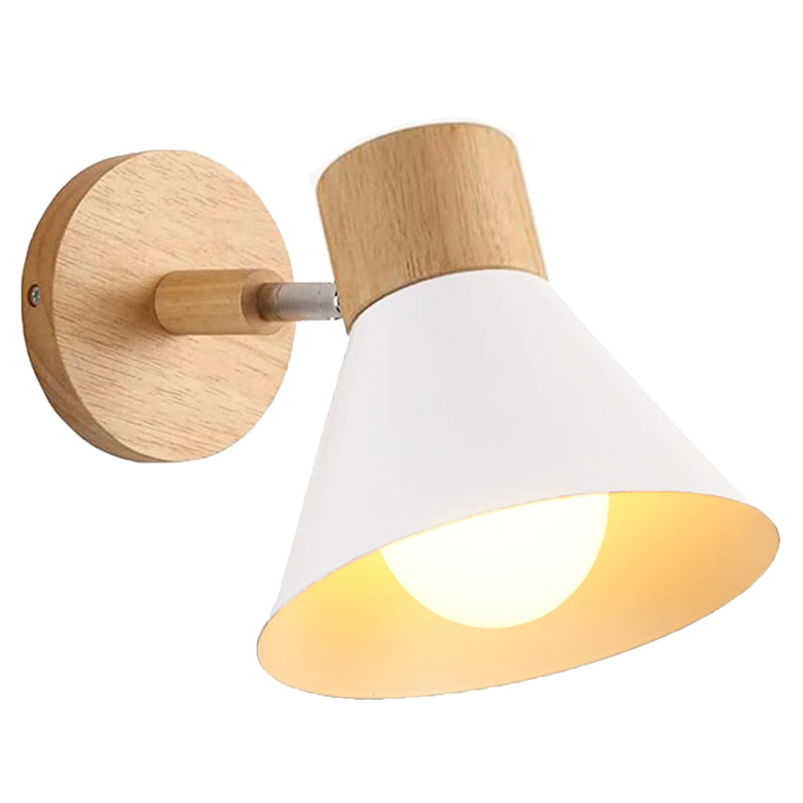 LIGKIN Wall Lights Indoor, Modern Industrial Wall Lamp, E27 Rotatable Wall Light Wood Decorative Interior Lighting Bedroom Living Room Hallway Cafe, Ø18cm
