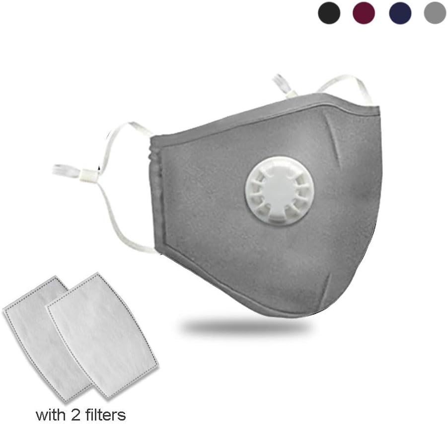 Dust Mask with 2Pcs Filters, Reusable Mouth Mask Protective Mask Respirator Mask Anti Dust Windproof Cotton Face Mask for Outdoor Sports, Travel, Resist PM2.5, Anti Pollution Mask (gray)