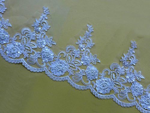 2 Yards White Beaded Sequins Lace Trim 7-1/2''/19cm Bridal Gown Skirt Veil Wedding Dress Accessories Bone 3d Metallic Lace Trim