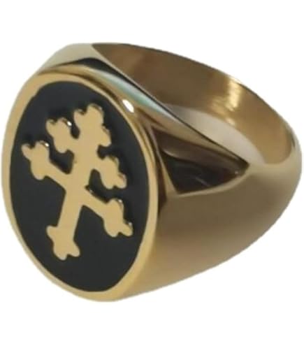 ZOVIVI Gold Plated Cross of Lorraine Stainless Steel Mens Ring