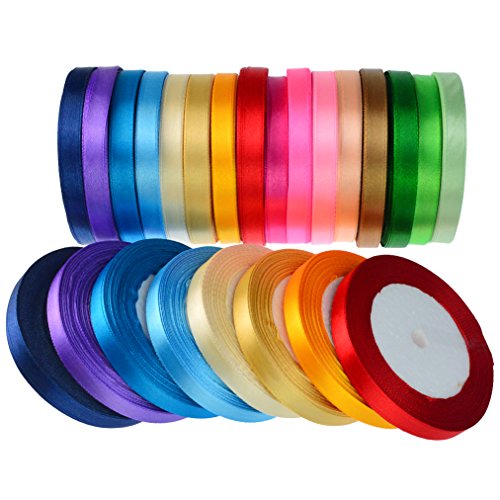 16 Colors 800 Yard Satin Ribbons, baotongle Fabric Ribbon Silk Satin Roll Satin Ribbon Rolls, Satin Ribbon Fabric Ribbon Embellish Ribbon Ribbon for Bows Crafts Gifts Party Wedding 32 Rolls