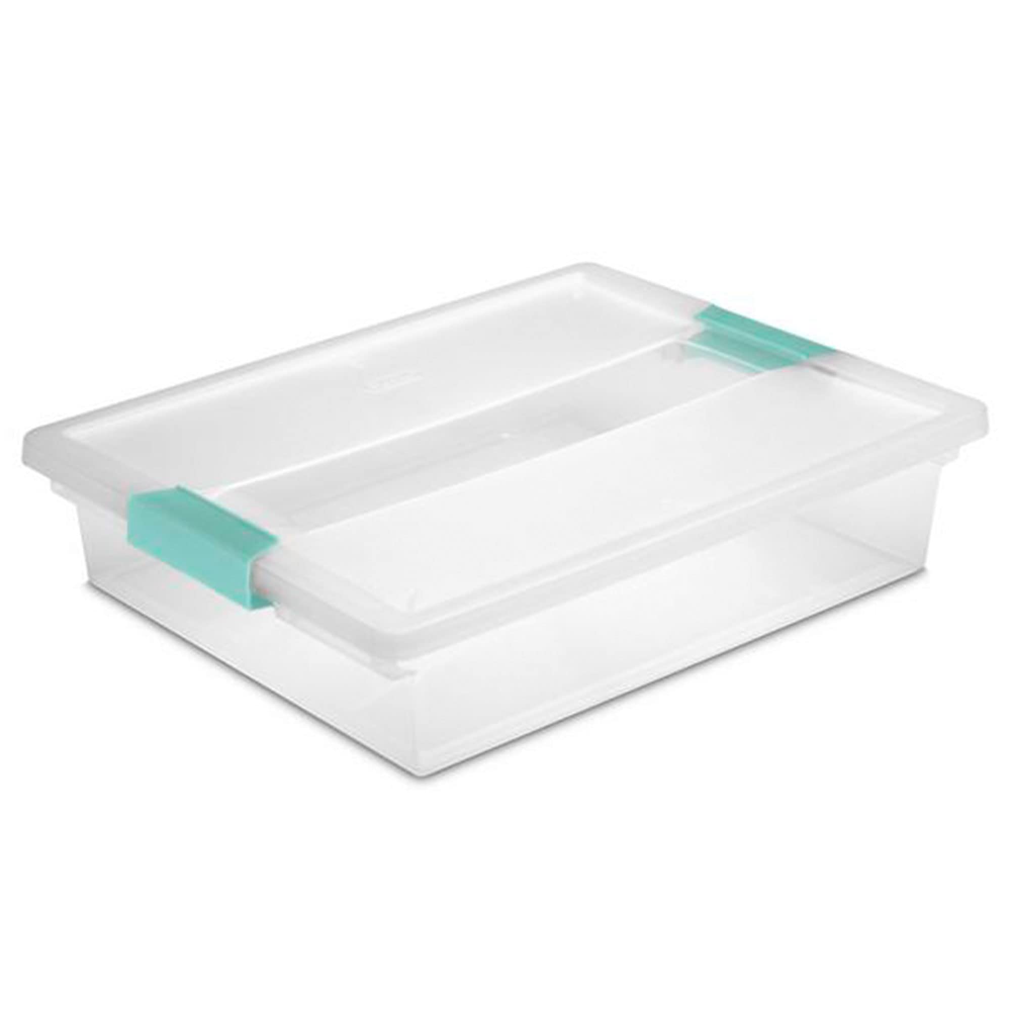 Photo 1 of Sterilite Clip Box, Stackable Small Storage Bin with Latching Lid, Plastic Container to Organize Office, Crafts, Clear Base and Lid, Large, 1-Pack